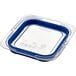 a plastic container with blue lid