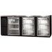 A black rectangular Continental Refrigerator with three glass doors.