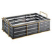 A black and gold metal rectangular container with a clear lid and handles.