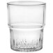 A stackable Duralex clear glass tumbler with a rim.
