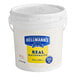 A white Hellmann's pail with a yellow label.