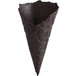 A black ice cream cone with a pattern on it.