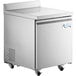 An Avantco stainless steel worktop freezer on wheels.