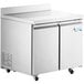 A stainless steel Avantco worktop refrigerator with two doors and drawers.