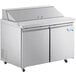 An Avantco stainless steel refrigerated sandwich prep table with two doors.