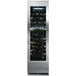 A Perlick stainless steel wine cooler with a glass door and bottles inside.