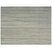 A white rectangular woven vinyl placemat with blue and yellow lines forming a peacock feather pattern.