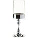 A Hollowick Classic Polished Chrome candlestick base with a clear glass cylinder.