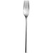 A close up of a Sola stainless steel dessert fork with a silver handle.