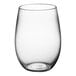 A Visions clear plastic stemless wine glass.