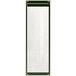 A rectangular green vinyl menu cover with gold corners and a gloss finish.