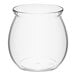 A clear plastic stemless fish bowl glass with a 20 oz. capacity.