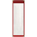 A red rectangular menu cover with white corners and gold trim.