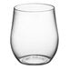 A Visions clear plastic stemless wine glass.