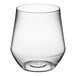 A Visions clear plastic stemless wine glass.