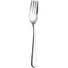 A close up of a Sola stainless steel dessert fork with a silver handle.