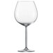 A full shot of a Schott Zwiesel Diva clear wine glass with a long stem.