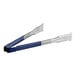 Two Vollrath Jacob's Pride tongs with blue and silver handles.