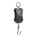 A black electronic AvaWeigh digital hanging scale with hooks and a screen.