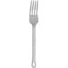 A close-up of a Oneida Cooper stainless steel salad/dessert fork with a black handle.