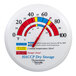 A white round Taylor wall thermometer with red and blue text that reads "HACCP Dry Storage"