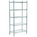 A green Metro 2 series wire shelving unit with four shelves.