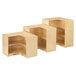 A Jonti-Craft wooden corner storage cabinet with two shelves inside.