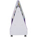 A purple Rainbow Accents mobile double-sided book stand with wheels.