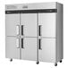 A large silver Turbo Air M3 Series reach-in refrigerator on wheels.