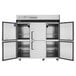 A white Turbo Air M3 Series reach-in refrigerator with two open black half doors.