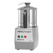 A silver Robot Coupe food processor with a lid.