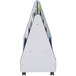 a white triangle shaped object with a blue border