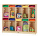 A Jonti-Craft wooden classroom storage unit with clear plastic paper trays inside.