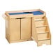 A Jonti-Craft wooden baby changing table with paper roll dispenser and safety strap.