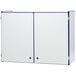 A blue and white Rainbow Accents wall-mount storage cabinet with two doors.