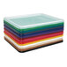 A stack of clear plastic Jonti-Craft Cubbie tray lids.