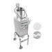 A Robot Coupe CL55 food processor on a metal stand with 2 discs.