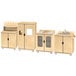 A Jonti-Craft TrueModern 4-piece wooden kitchen cabinet set with glass doors.