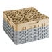 A beige plastic Cambro glass rack with extenders.