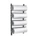 A white rectangular Bulman wall rack holding four rolls of paper with a black border.