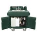 A green Cambro portable hand sink cart with a door open.