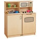 A Jonti-Craft wooden toy kitchen with a sink and a stove.