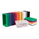 A group of red, blue, and green Jonti-Craft plastic cubbie trays.