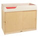 A wooden Jonti-Craft baby changing cabinet with lockable undershelf storage.