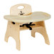 A Jonti-Craft wooden High Chairries with a black seat.