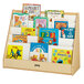 A Jonti-Craft wooden book rack filled with books.