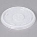 A white translucent plastic lid with a curved edge and a straw slot.