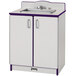 A purple and white Rainbow Accents kitchen sink with two doors.