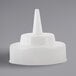 A close up of a white Tablecraft squeeze bottle cap.