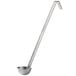 A Vollrath stainless steel ladle with a curved handle and a number on the bar.